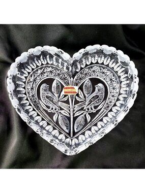 VTG Echt Bleikristall Hofbauer Byrdes Lead Crystal Heart Bowl Western Germany
